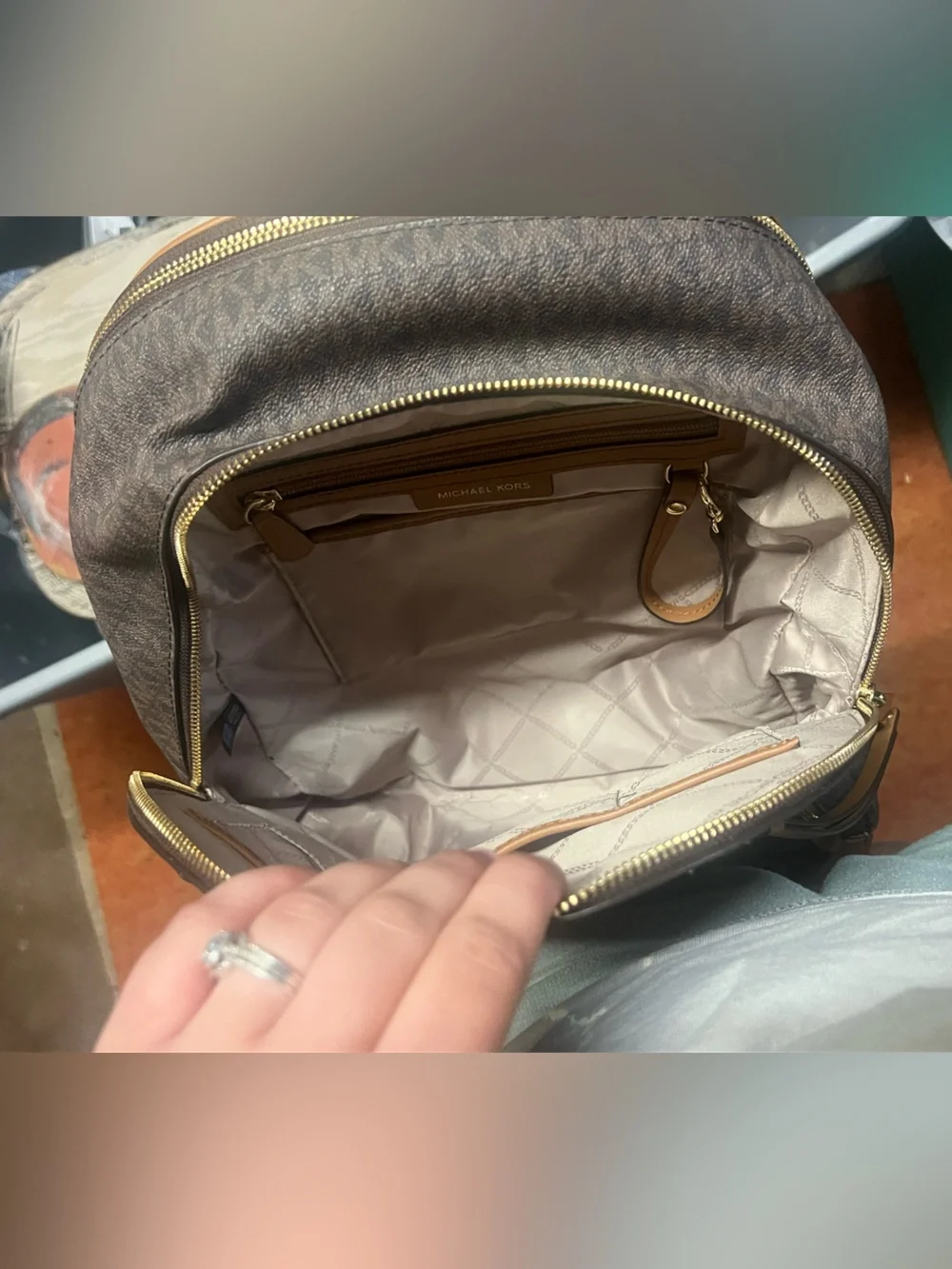 Michael Kors Brown and Tan Logo Backpack
